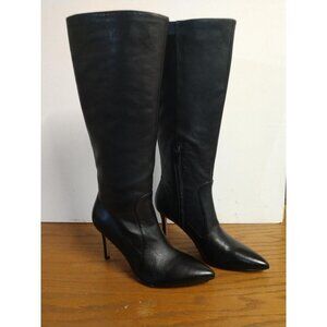 Nine West Womens Fivera Black Leather Knee-High Boots Size 7M